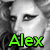 Four- of celebrity images with overlaid text: Alex (green), Loves (red), Lady (purple), Gaga (cyan)