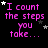 identical text-based animations with pink lettering on black background, each displaying "I count the steps you take..." surrounded by small white and gray stars