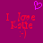 A purple background displays red text reading 'I Love Katie :)' with a pixelated heart above the left instance of the text.