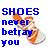 Static pixelated image with blue text and a blurred orange-and-brown shoe graphic on a white background.
