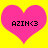 Two identical pink heart shapes on a yellow background with black text reading "AZIN<3" inside each heart.