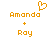 Pixelated orange text and symbols on white background, showing two identical layouts with names Amando and Roy connected by a plus sign.