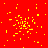 Red background with scattered yellow pixel clusters resembling fireworks, one gray square in bottom-right corner.
