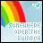 A pixelated image featuring a rainbow gradient background with text reading 'SOMEWHERE OVER THE RAINBOW' in blocky gray letters.