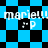 Blue and black checkered background with repeated white text 'marie!!!' and pixelated ':^p' expressions, animated in a shifting pattern.