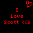 Red pixelated text and symbols on black background: 'I Love Scott <3' with a heart symbol above, displayed twice side-by-side.