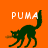 Pixelated black cat with orange background, white 'PUMA' text above, and motion blur on tail and limbs across three views.