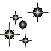 Multiple star-shaped icons with varying sizes and light effects on a gray background, some featuring central circular elements.