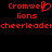 Red pixelated text on black background displays 'Cromwell lions cheerleader' with a heart symbol replacing the 'l' in 'Cromwell'.