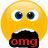 Yellow emoji face with blue eyes and open mouth showing teeth, one version has red 'omg' text over the mouth area.