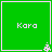 Four identical green squares with white borders, each containing the text 'Kara' and a small pixelated symbol in the bottom-right corner.