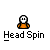 Pixelated orange figure with white head performing head-spinning motion , each frame labeled "Head Spin" below