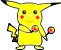 Yellow cartoon character with red cheek circles, black eyes, and a smiling expression holds two red-and-yellow maracas in various poses across three