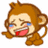 Pixelated monkey character with brown fur, blue tears, and red tongue laughing with mouth open next to green text blocks.