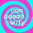 Four identical display a cyan and magenta spiral background with white text reading 'ooo ooooh... swirly...' in pixelated font