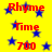 Yellow background with blue stars and red text reading "Rhyme," "Time," and "700" in a repeating pattern. The text and stars appear to be static with no visible animation changes. The image has a pixelated, low-resolution style typical of early digital graphics.