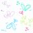 Four- of pixelated text and symbols on distinct backgrounds: hearts, blue stripes, pink stripes, and beige