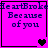 A four- of bright pink squares with dark blue text reading "HeartBroke Because of you" and varying heart symbols at the bottom of each