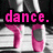 A pixelated image of a person's lower legs and feet in pink ballet shoes, with text overlays reading 'dance.', 'for.', and 'life.<3' across different sections.