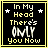 Six animated frames of a pixel art buddy icon with yellow text on black background, each displaying the phrase "In My Head There's ONLY You Now" with varying star and border styles.