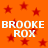 Orange background with red stars and white text reading BROOKE ROX in pixelated font.