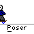 Pixelated character in blue shirt and gray pants on skateboard with speech bubbles showing text changes.