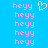 Pixelated pink text 'heyy' repeated on a bright blue background with a white heart symbol above the top-left text.