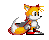 Pixel art of a fox-like character in six sequential poses showing head and tail movement against gray background.