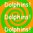 Green and orange spiral background with repeated white text 'Dolphins!' in a pattern