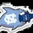 Animated icon shows a blue and white flag with 'UNC' text, transitioning to a blue shape with 'UNC ALL THE WAY!!' text over a basketball graphic.