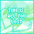 Pixelated cyan text 'TIME IS ALL YOU LOST' over a light green and white cloud-patterned background with subtle animation.