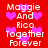 Red background with white text 'Maggie And Rico Together Forever' and pink heart symbols, two identical static frames side-by-side.