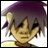 Pixelated anime-style character with purple hair, brown eyes, and a neutral expression wearing a yellow top.