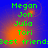 Green pixelated text lists names and 'Best friend' on a blue-orange gradient background with visible motion blur.