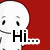 Pixelated character with white head and red background says "Hi..." in black text, with a yellow variant below saying "Hello" and "Sunny" on a blue background.