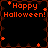 Pixelated Halloween-themed icon with orange text and stars on a black background, framed by a brown border.