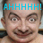 Pixelated close-up of a person's face with wide eyes and an open mouth, overlaid by bright cyan text reading 'АННННН!' against a blurred background.
