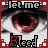 A 3x3 contact sheet of animated frames showing a close-up eye with red irises and black pupils, overlaid with text elements in pixelated fonts.