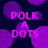 Pixelated purple text "POLK A DOTS" over dark blue background with overlapping purple circles, no visible animation changes.