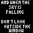 A 48x48 pixel animated contact sheet showing five sequential frames of a text-based animation with falling sky imagery and window warnings.