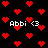 Black background with scattered red pixelated hearts and repeated white text 'Abbi <3' in four locations.