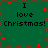 Green background with red star-like shapes and brown tree branches, displaying 'I love Christmas!' text in black pixelated font.