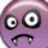 Purple cartoon face with wide eyes and fangs on black background, accompanied by orange text phrases.