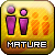 Pixelated yellow square icon with purple and orange stick figures, white text "MATURE" at bottom, no visible motion or additional elements.