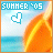 Pixelated summer-themed icon with 'SUMMER '05' text, heart cursor, and beach scene where the '05' changes from white to yellow.