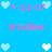Pixelated blue background with pink text and heart symbols arranged in a pattern