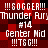 Red and black pixelated background with repeated white text elements including '!!!SOGGER!!!', 'Thunder Fury', '#14', 'Genter Mid', and '!!!TSG!!!' in a
