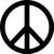 Black peace symbol on white background next to pink and white striped heart shape with blurred edges.