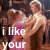 A static image of two people dancing with text overlays reading 'i like your sleeves, real BIG' in white and red fonts.