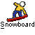 Pixelated character in yellow shirt and blue pants snowboarding on red board with white helmet, repeated across gray background.